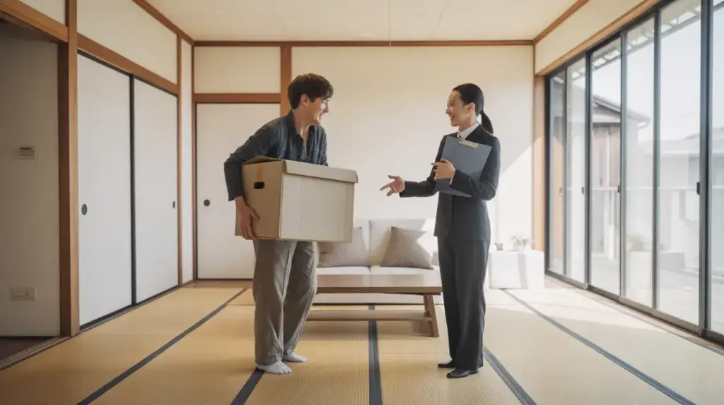 特定技能1号の外国人が企業のサポートを受けて住居に入居している様子