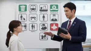 特定技能外国人に対して日本の生活ルールやマナーを説明する生活オリエンテーションのイメージ